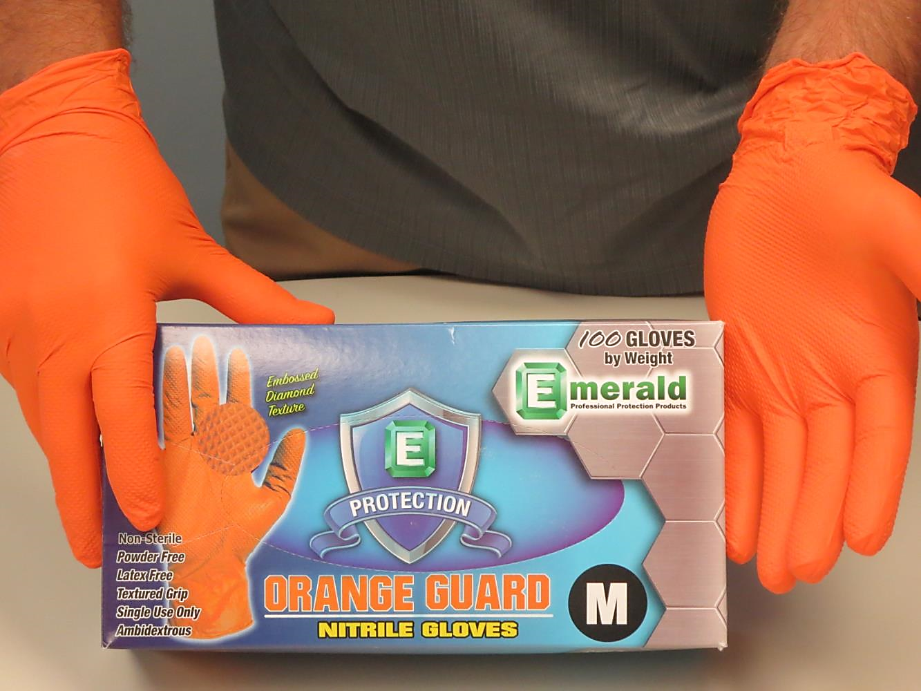 Emerald Orange Guard 7-mil Powder-Free Nitrile Gloves with Raised Diamond Grip